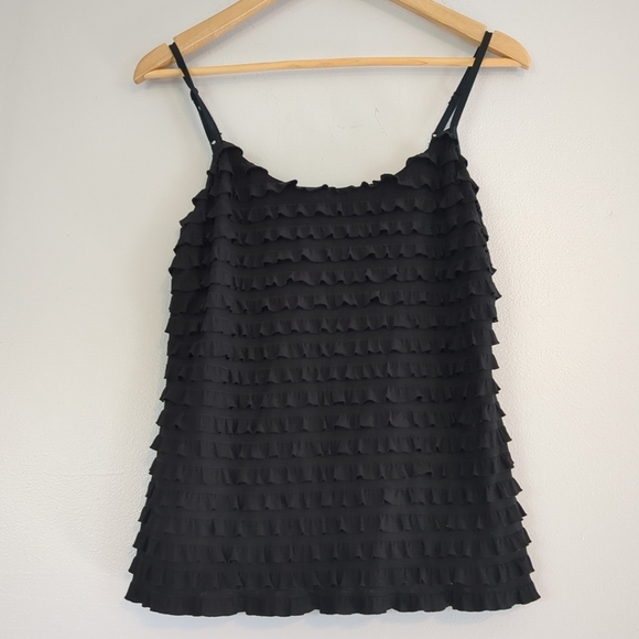 VTG Frank Lyman Tank Women's 14 Black Ruffle Formal Wedding Grad Lined - Picture 1 of 7